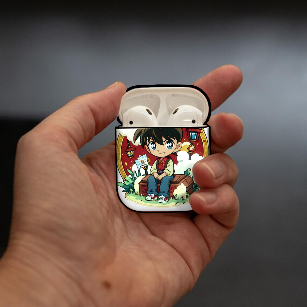 名探偵コナン 江戸川 コナン Detective Conan Conan Edogawa AirPods 第2世代保護ケース ハードシェル ブラック 耐衝撃・防指紋・カラビナ付き