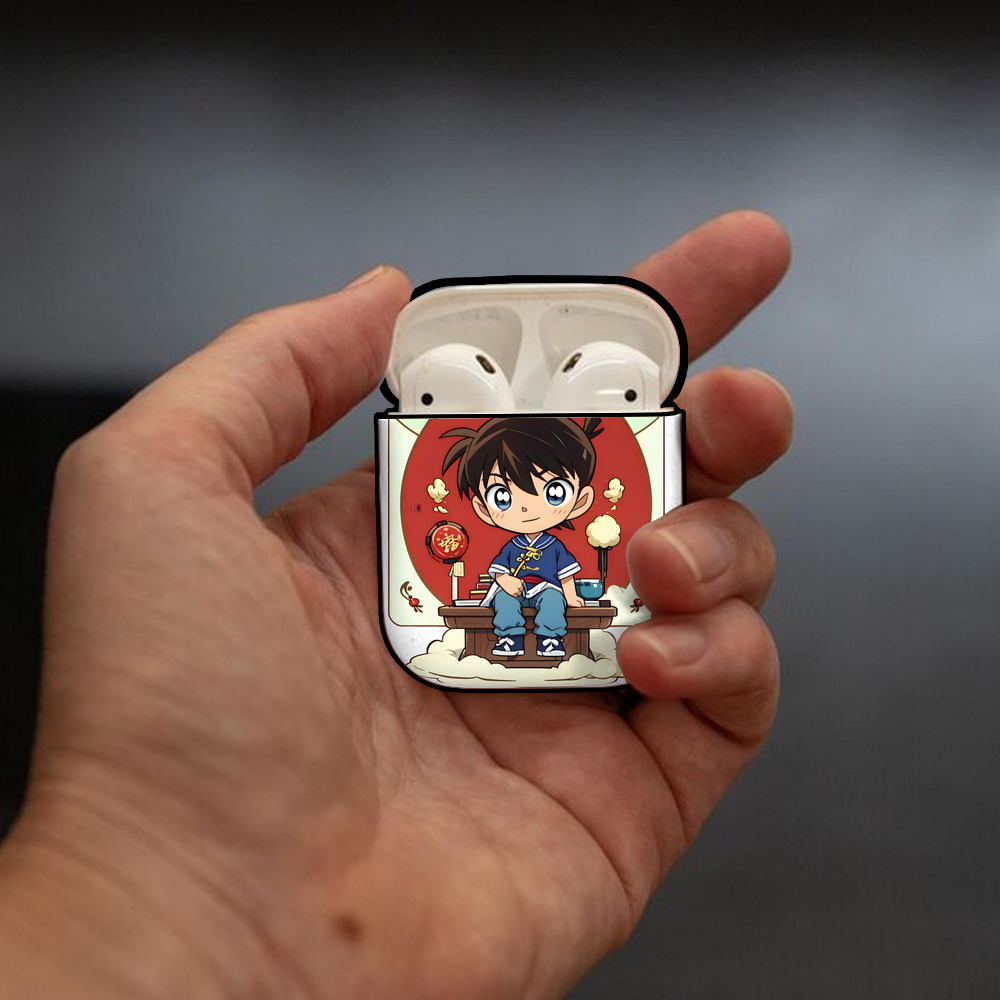 名探偵コナン 江戸川 コナン Detective Conan Conan Edogawa AirPods 第2世代保護ケース ハードシェル ブラック 耐衝撃・防指紋・カラビナ付き