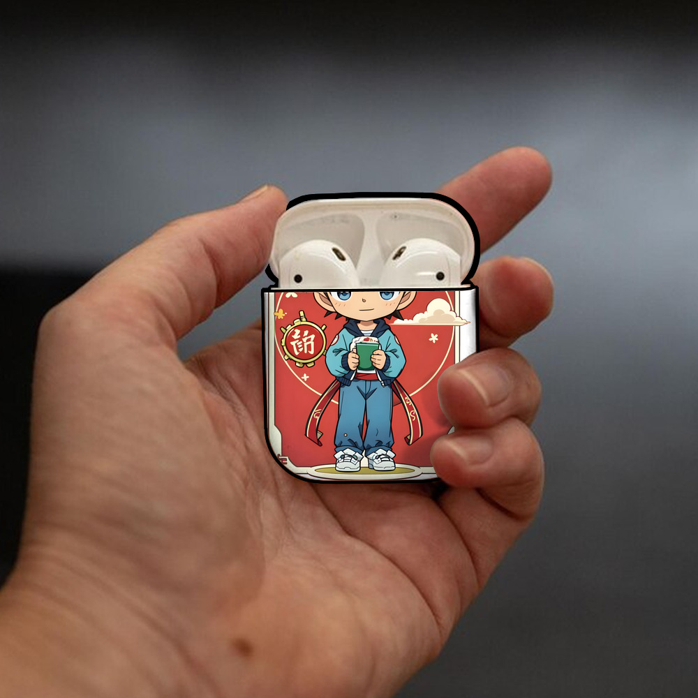 名探偵コナン 江戸川 コナン Detective Conan Conan Edogawa AirPods 第2世代保護ケース ハードシェル ブラック 耐衝撃・防指紋・カラビナ付き