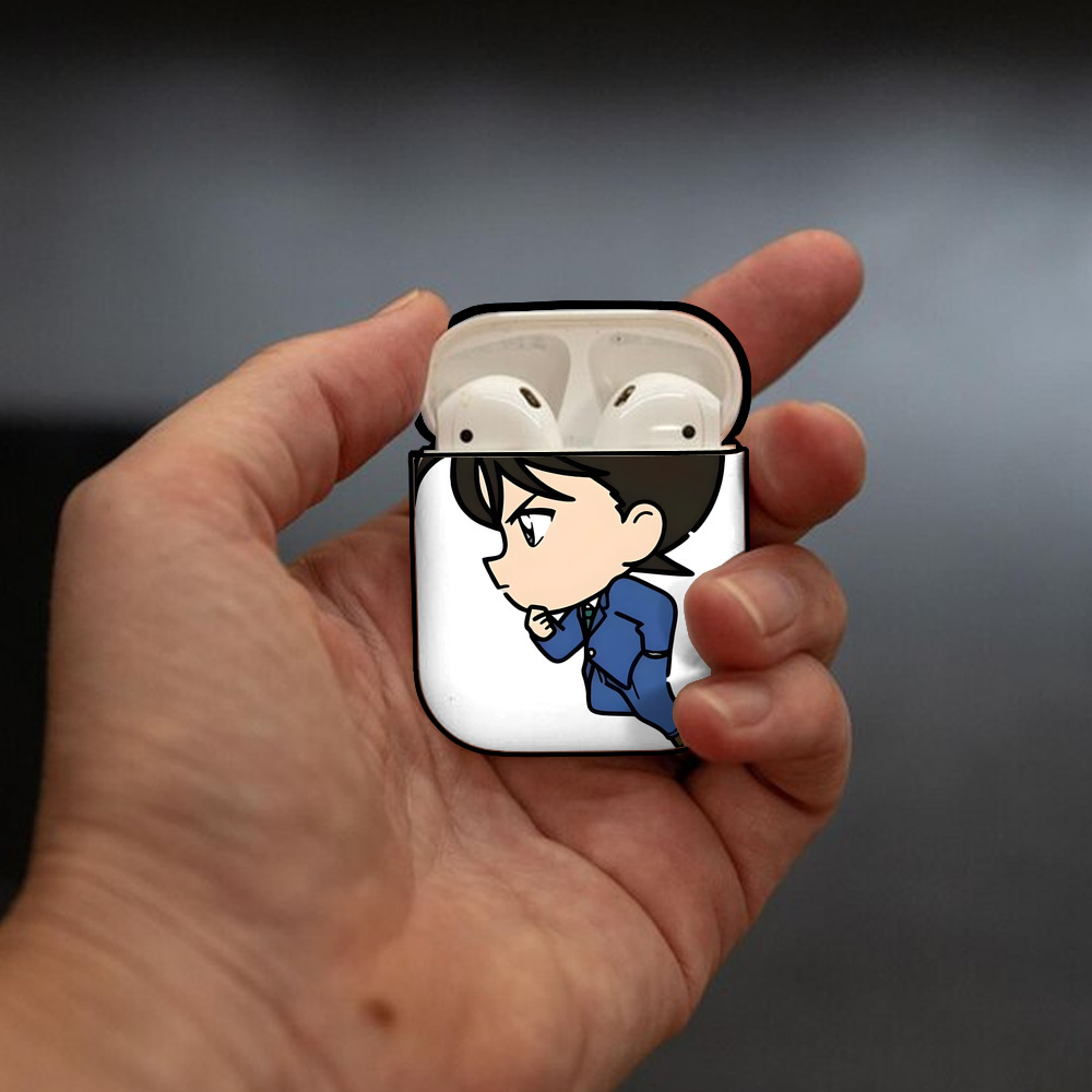 名探偵コナン 江戸川 コナン Detective Conan Conan Edogawa AirPods 第2世代保護ケース ハードシェル ブラック 耐衝撃・防指紋・カラビナ付き