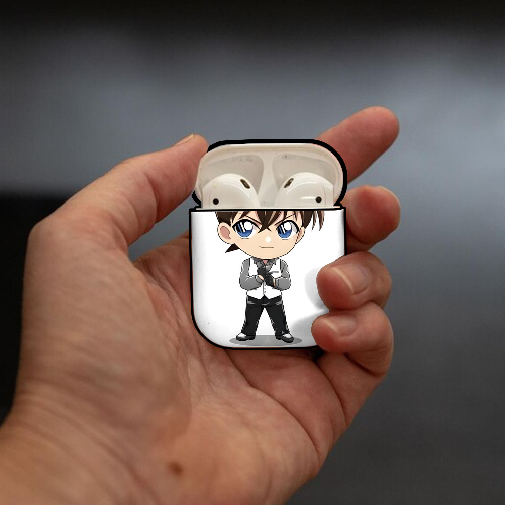 名探偵コナン 江戸川 コナン Detective Conan Conan Edogawa AirPods 第2世代保護ケース ハードシェル ブラック 耐衝撃・防指紋・カラビナ付き