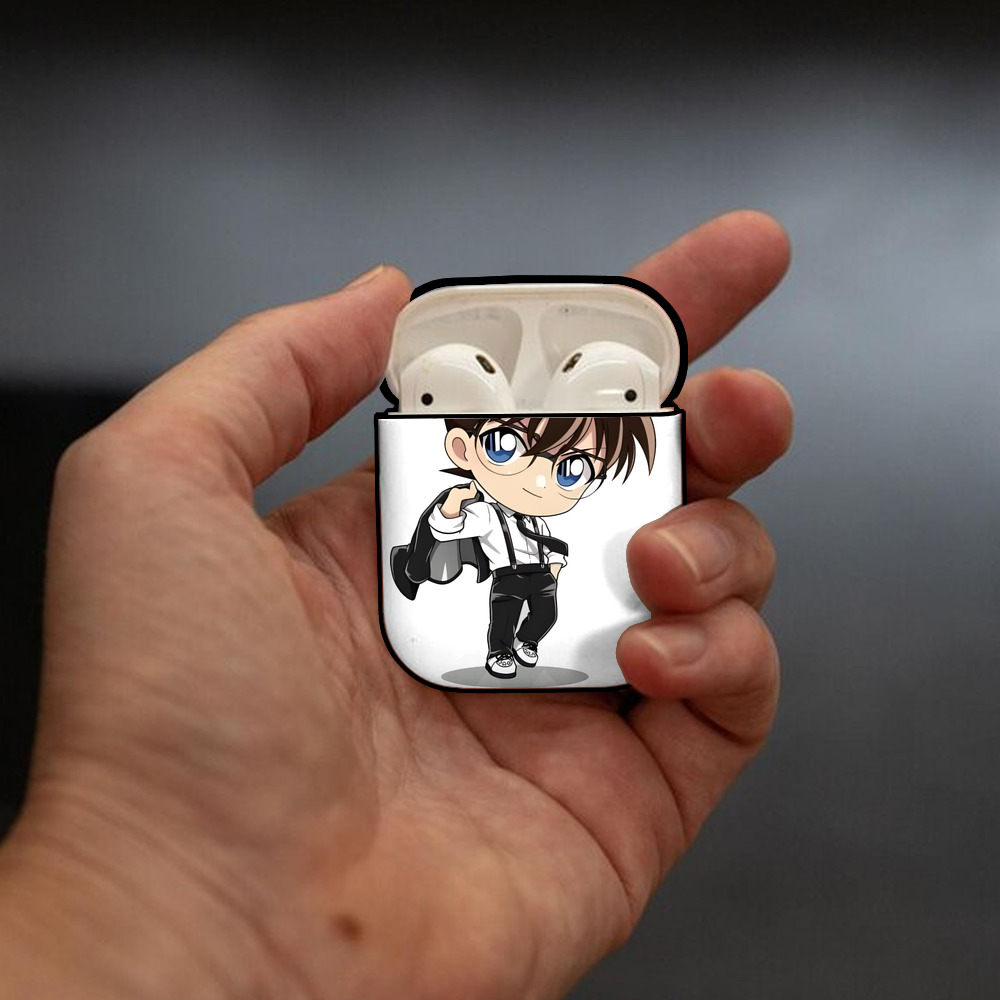 名探偵コナン 江戸川 コナン Detective Conan Conan Edogawa AirPods 第2世代保護ケース ハードシェル ブラック 耐衝撃・防指紋・カラビナ付き