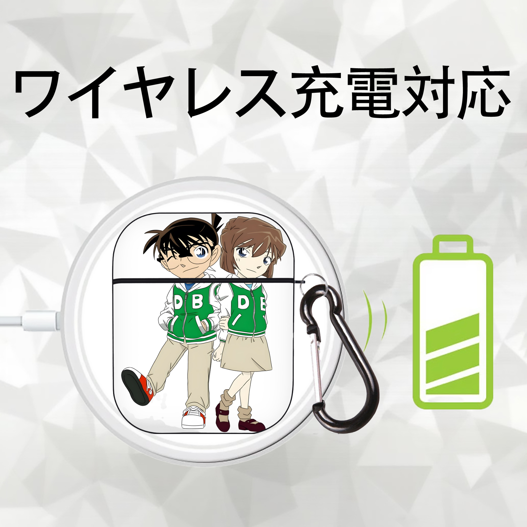 名探偵コナン 江戸川 コナン Detective Conan Conan Edogawa AirPods 第2世代保護ケース ハードシェル ブラック 耐衝撃・防指紋・カラビナ付き