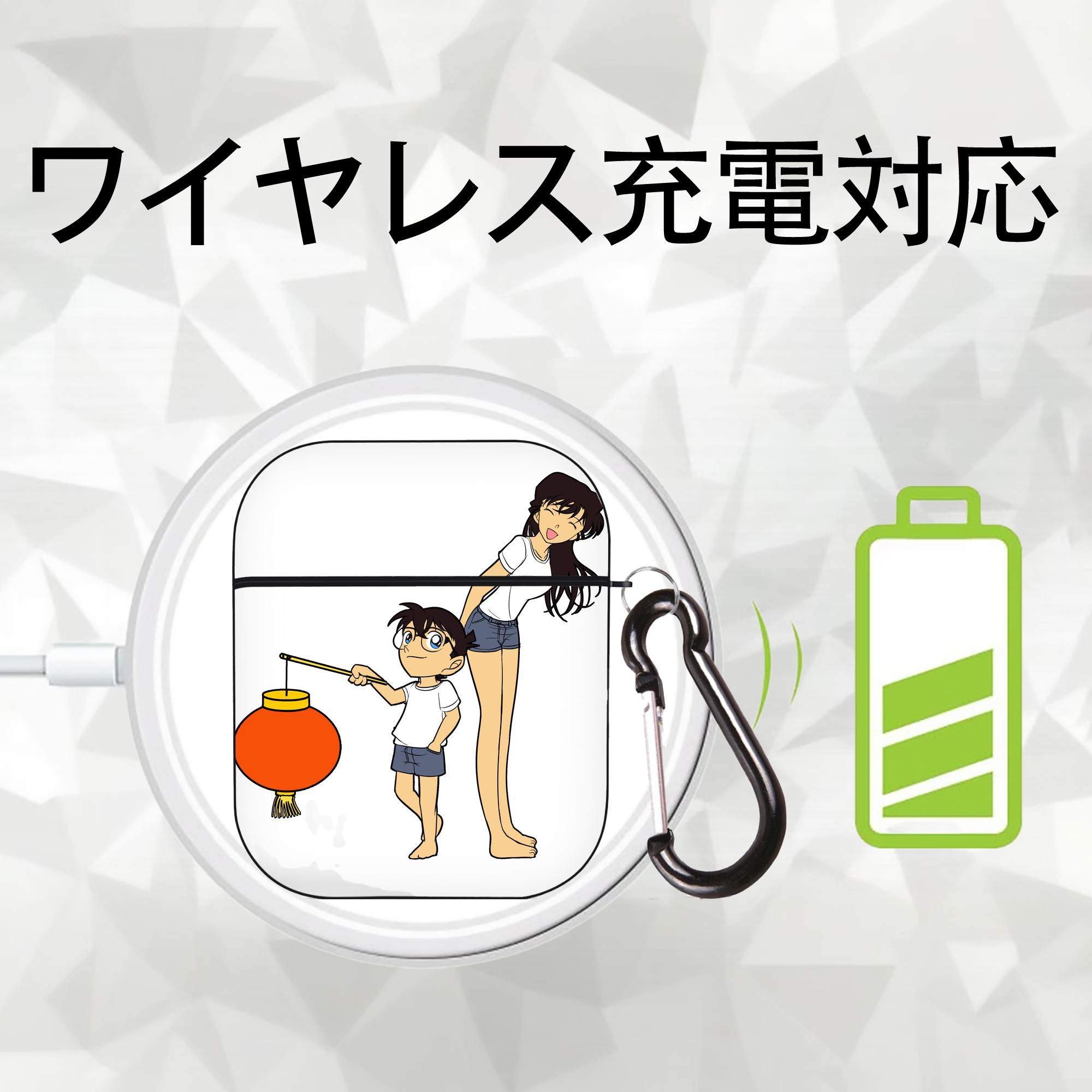 名探偵コナン 毛利 蘭 もうり らん、モーリ ラン Detective Conan Rachel Moore AirPods 第2世代保護ケース ハードシェル ブラック 耐衝撃・防指紋・カラビナ付き