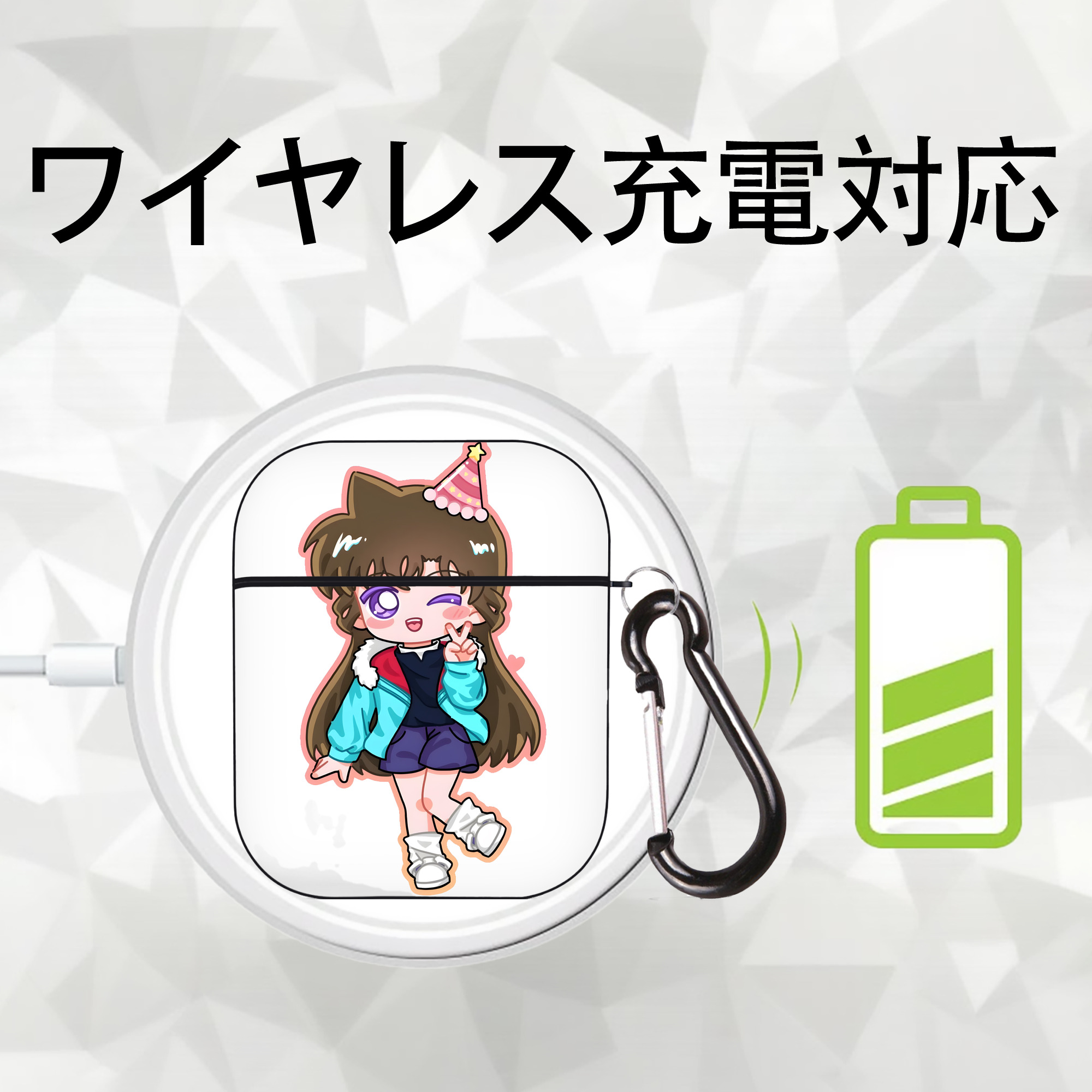 名探偵コナン 毛利 蘭 もうり らん、モーリ ラン Detective Conan Rachel Moore AirPods 第2世代保護ケース ハードシェル ブラック 耐衝撃・防指紋・カラビナ付き