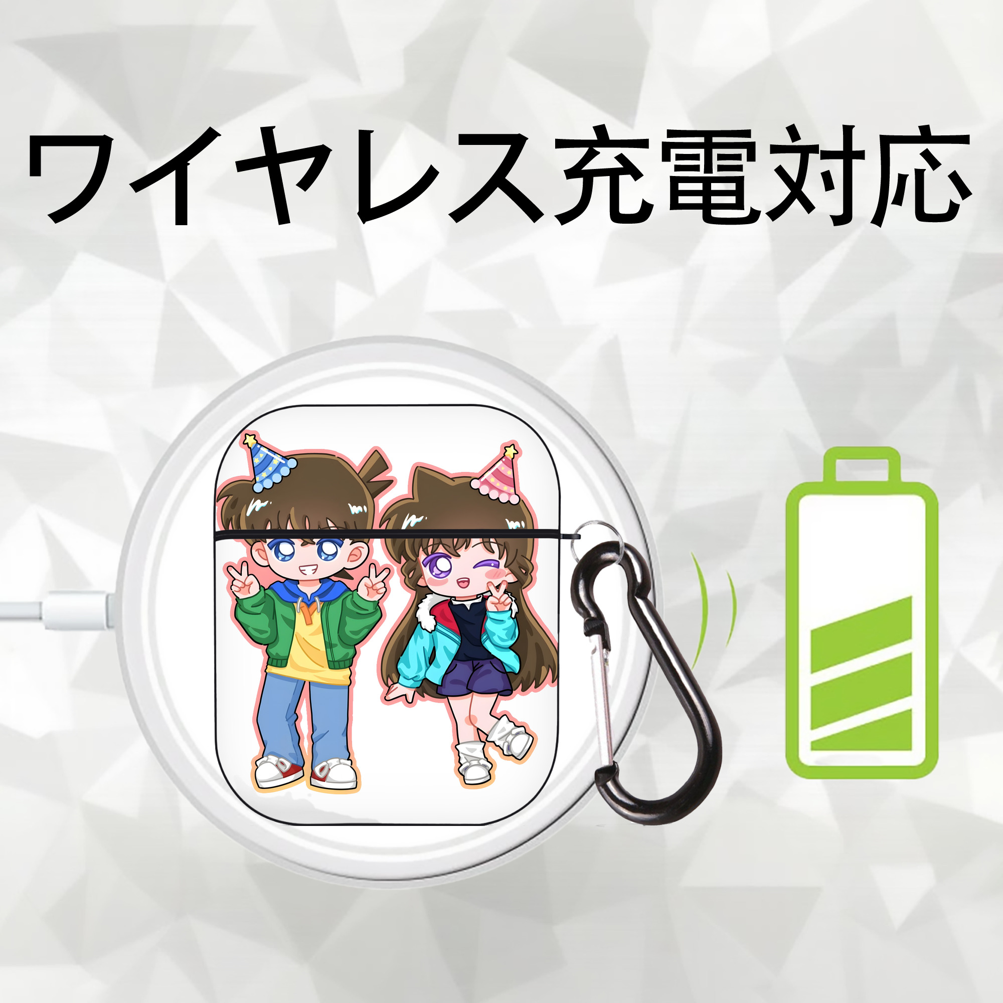 名探偵コナン 毛利 蘭 もうり らん、モーリ ラン Detective Conan Rachel Moore AirPods 第2世代保護ケース ハードシェル ブラック 耐衝撃・防指紋・カラビナ付き