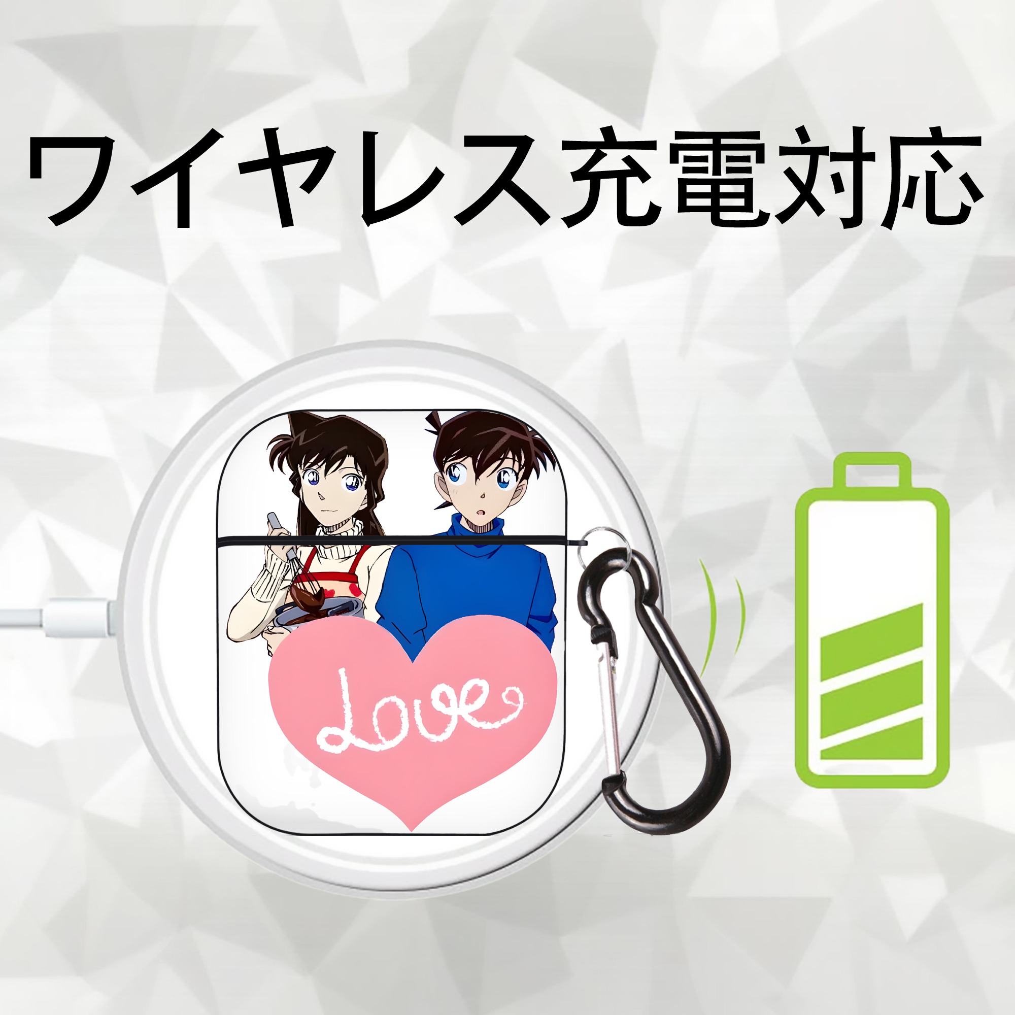 名探偵コナン 毛利 蘭 もうり らん、モーリ ラン Detective Conan Rachel Moore AirPods 第2世代保護ケース ハードシェル ブラック 耐衝撃・防指紋・カラビナ付き