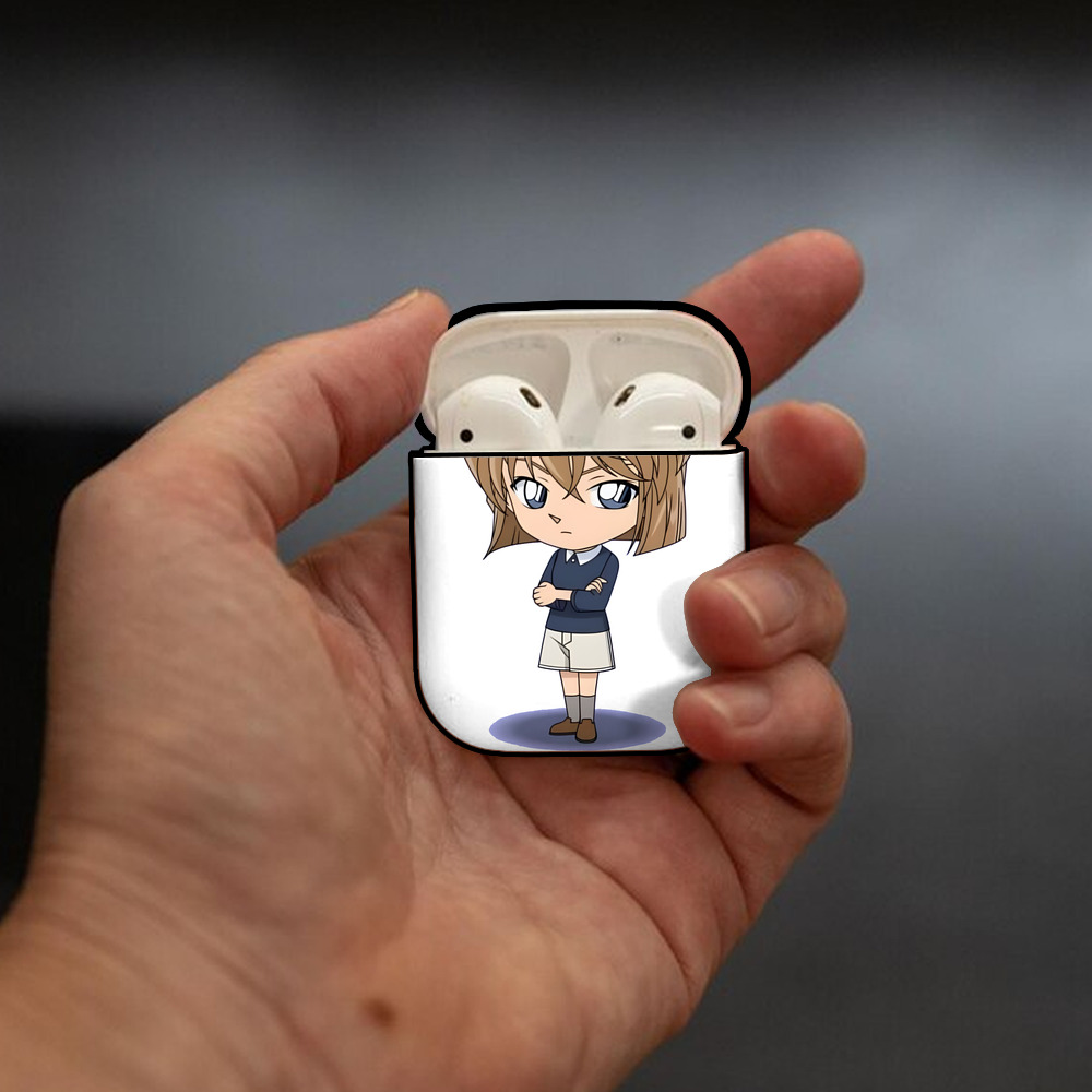 名探偵コナン 灰原 哀 はいばら あい Detective Conan Anita Hailey、Vi Graythorn Haibara Ai AirPods 第2世代保護ケース ハードシェル ブラック 耐衝撃・防指紋・カラビナ付き