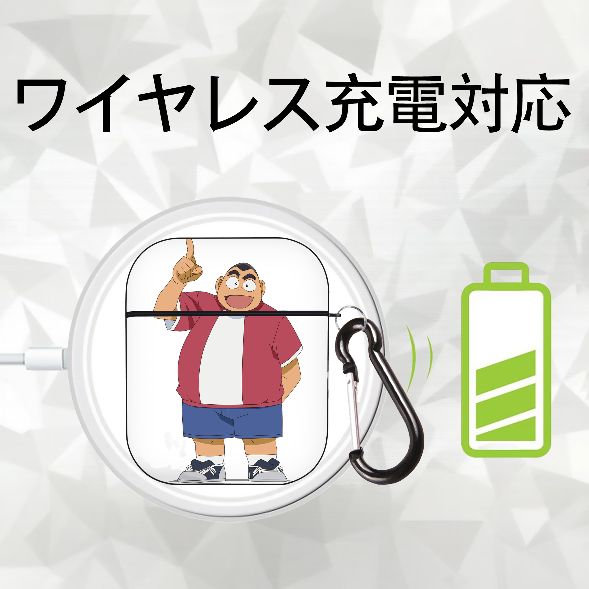 名探偵コナン 小嶋 元太 こじま げんた Detective Conan Kojima Genta AirPods 第2世代保護ケース ハードシェル ブラック 耐衝撃・防指紋・カラビナ付き