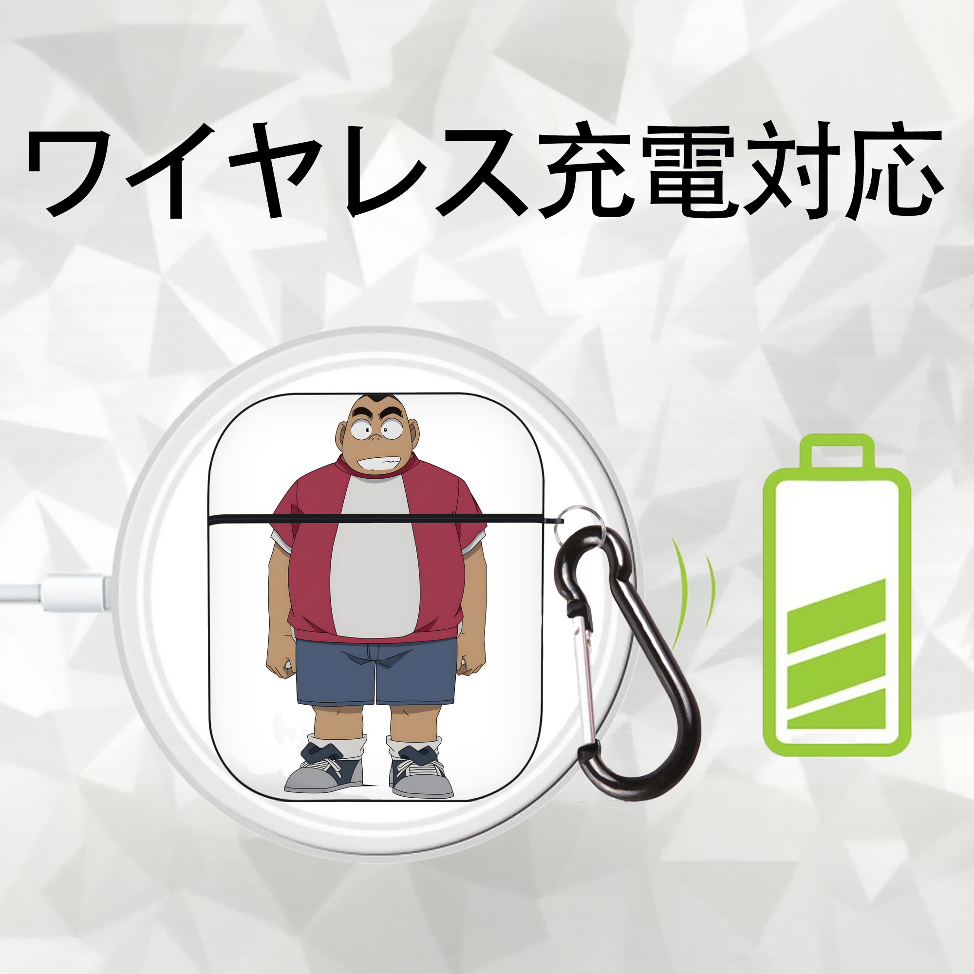 名探偵コナン 小嶋 元太 こじま げんた Detective Conan Kojima Genta AirPods 第2世代保護ケース ハードシェル ブラック 耐衝撃・防指紋・カラビナ付き