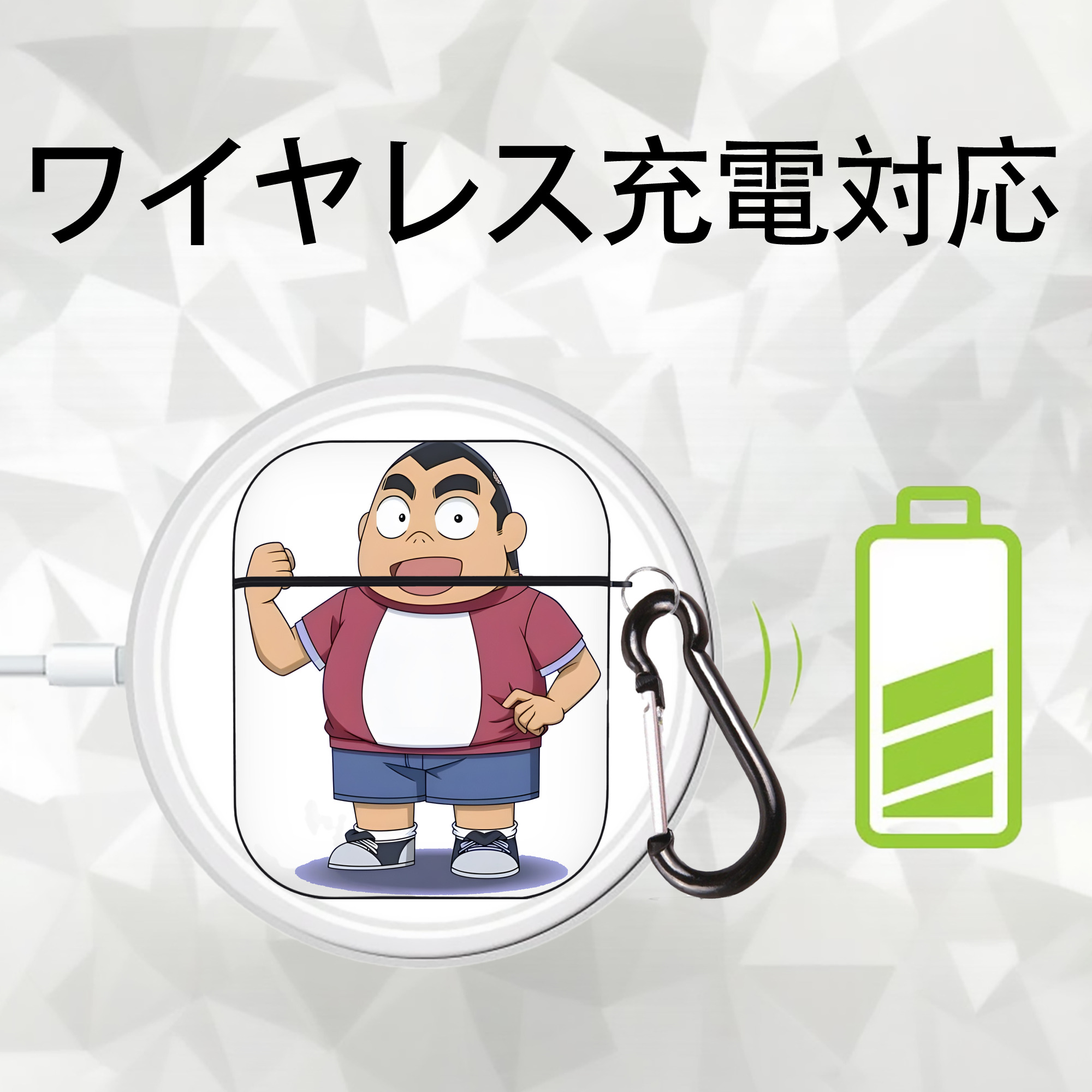 名探偵コナン 小嶋 元太 こじま げんた Detective Conan Kojima Genta AirPods 第2世代保護ケース ハードシェル ブラック 耐衝撃・防指紋・カラビナ付き