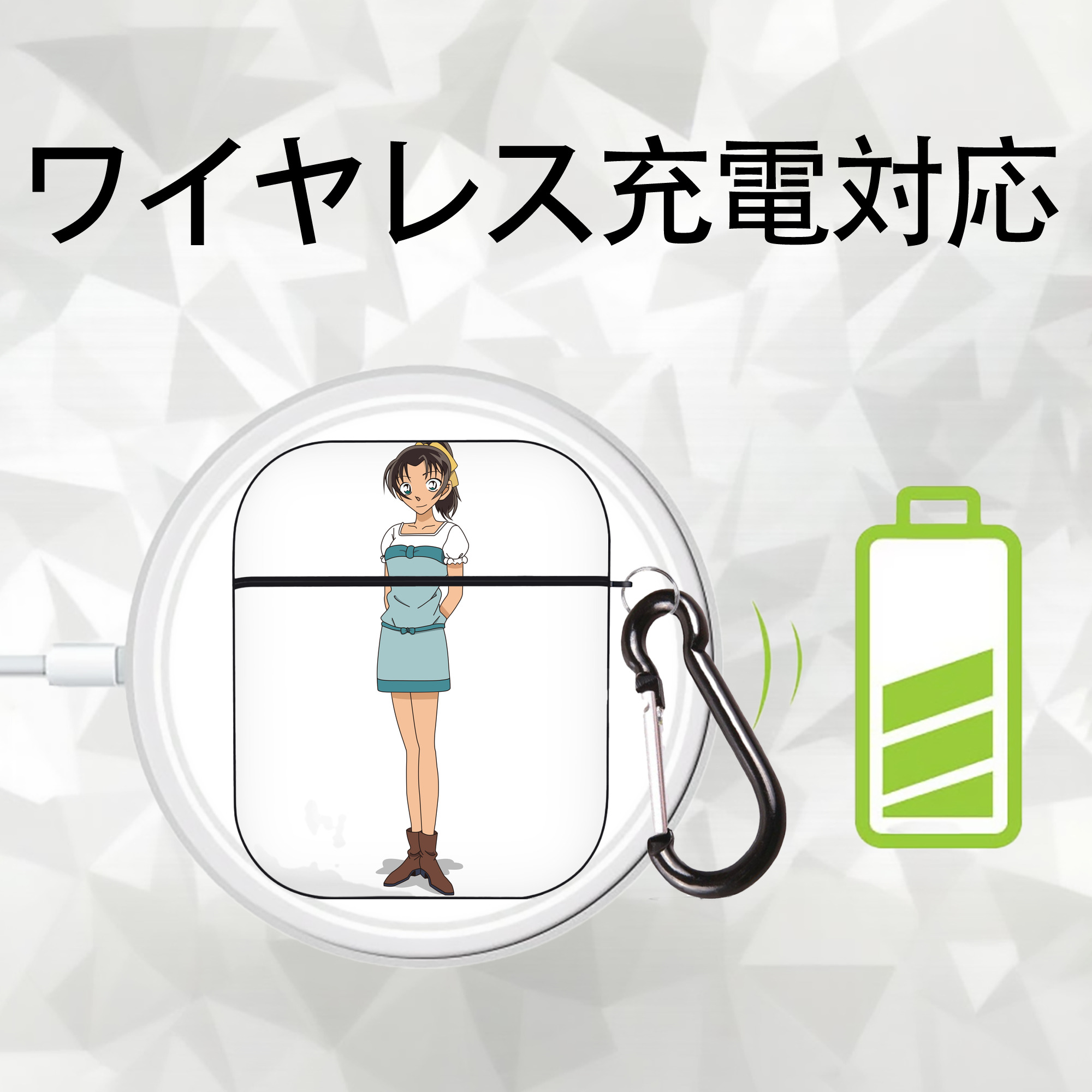 名探偵コナン Detective Conan AirPods 第2世代保護ケース ハードシェル ブラック 耐衝撃・防指紋・カラビナ付き
