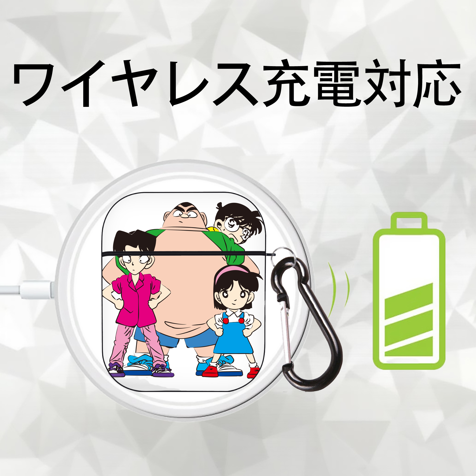 名探偵コナン Detective Conan AirPods 第2世代保護ケース ハードシェル ブラック 耐衝撃・防指紋・カラビナ付き